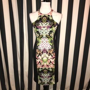 Maggy London Black and Floral Sheath Dress EUC 2